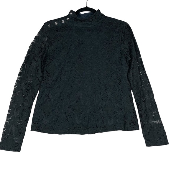 Maeve Anthropologie Black Lace Button Shoulder Romantic Feminine Charming Top MP - Picture 1 of 14